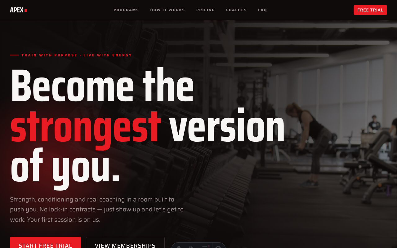 Preview of the APEX landing page