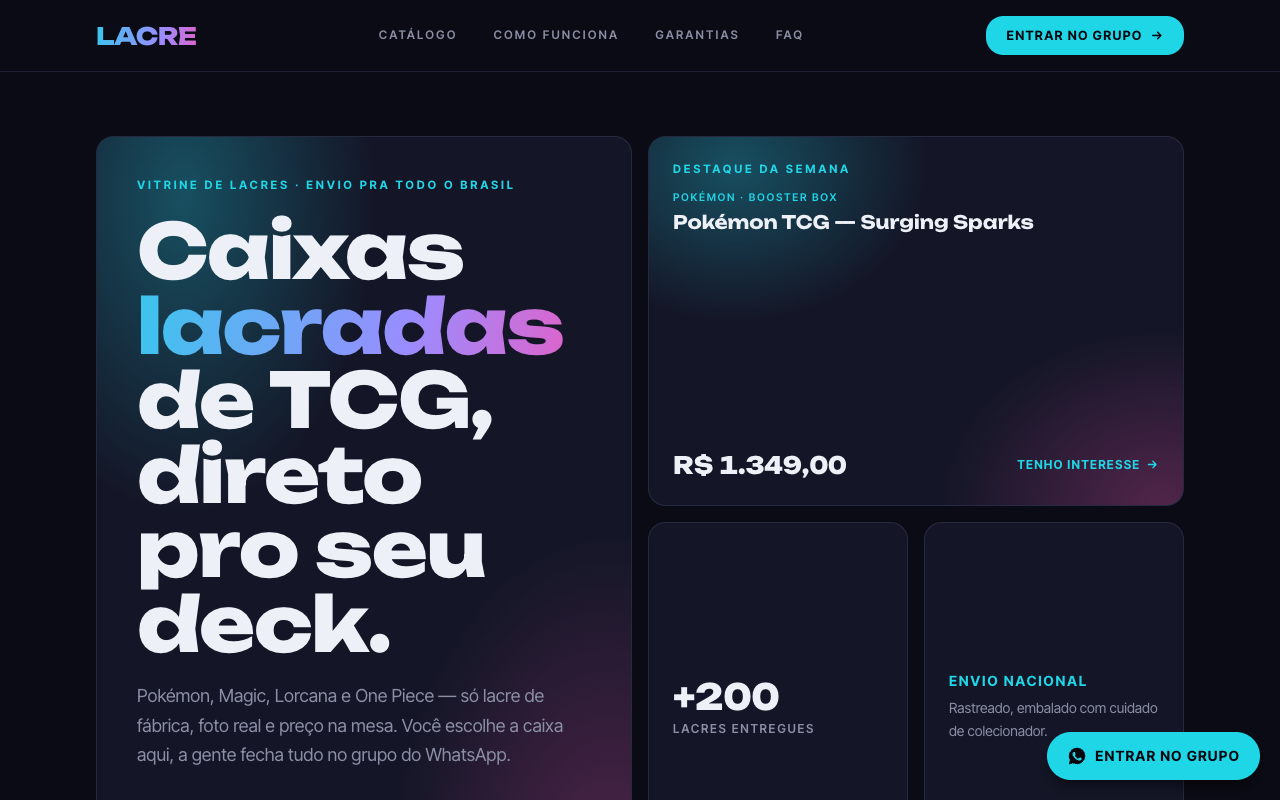 Preview of the Lacre landing page