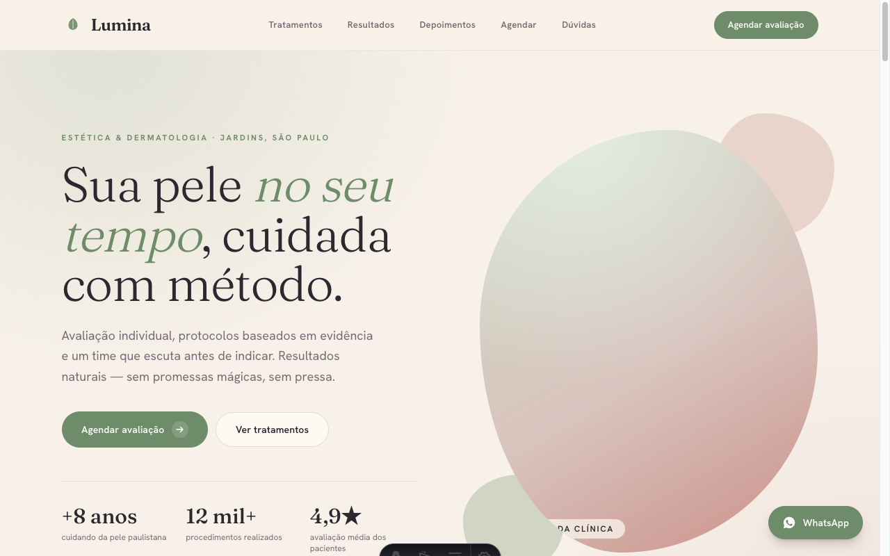 Preview of the Clínica Lumina landing page