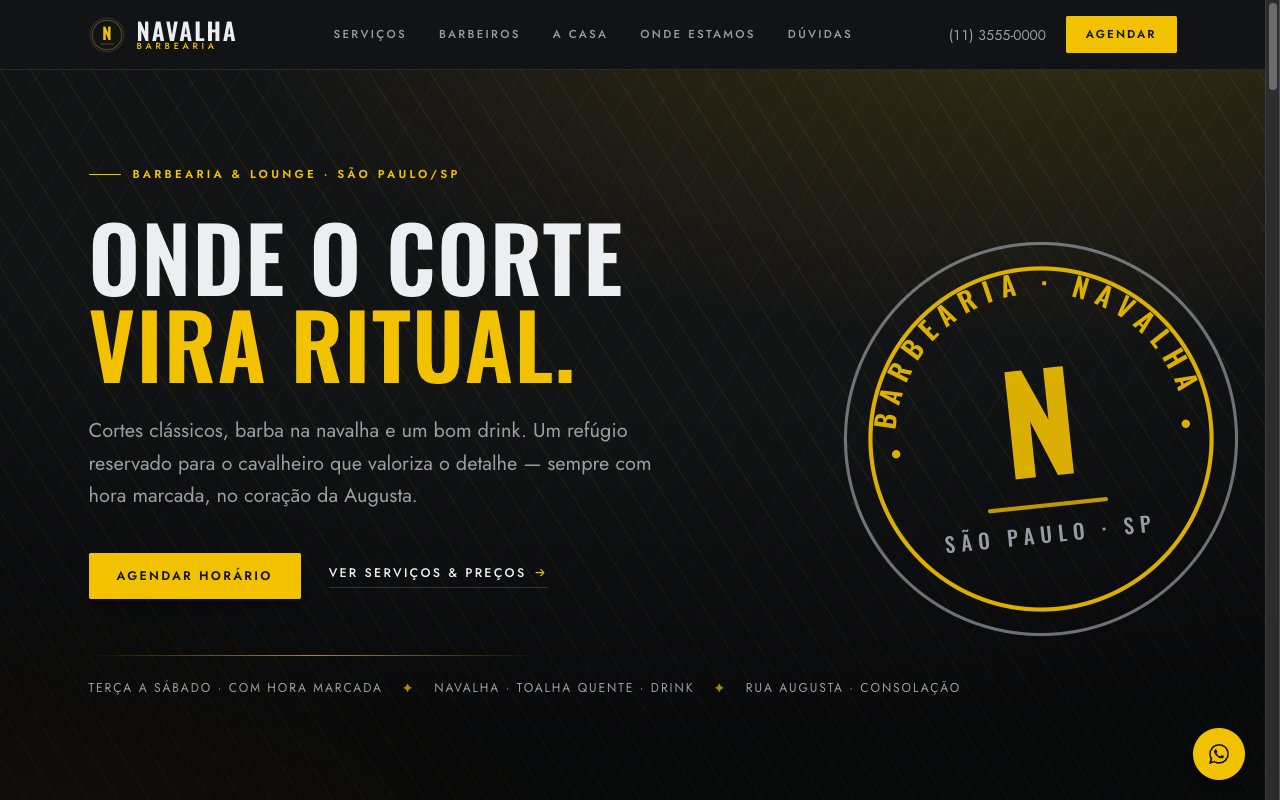 Preview of the Barbearia Navalha landing page