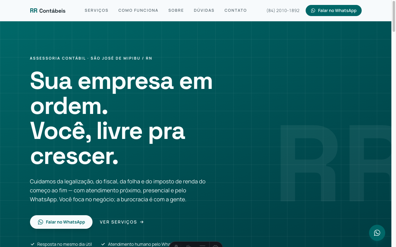 Preview of the RR Contábeis landing page