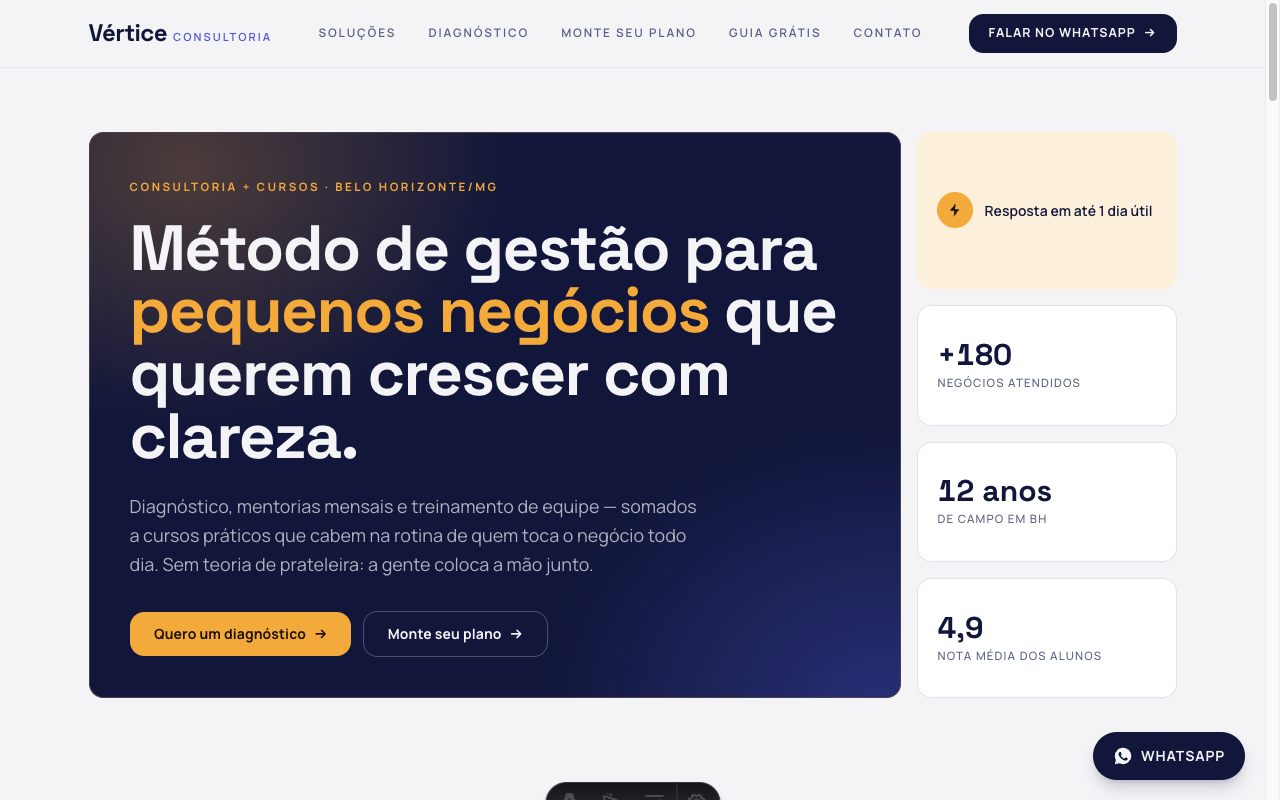 Preview of the Vértice Consultoria landing page